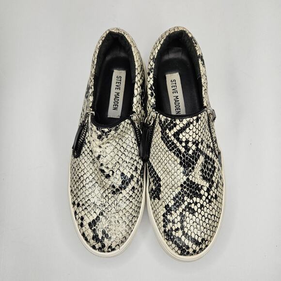 Steve Madden Black/White Glammar Snakeskin Slip On Platform Sneakers Size 6M - Picture 9 of 12